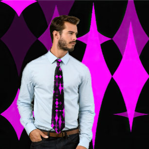 Abstracted Fuchsia Diamonds On Black Neck Tie