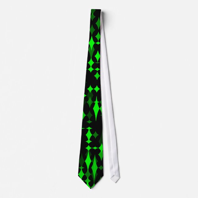 Abstracted Neon Green Diamonds On Black Tie (Front)