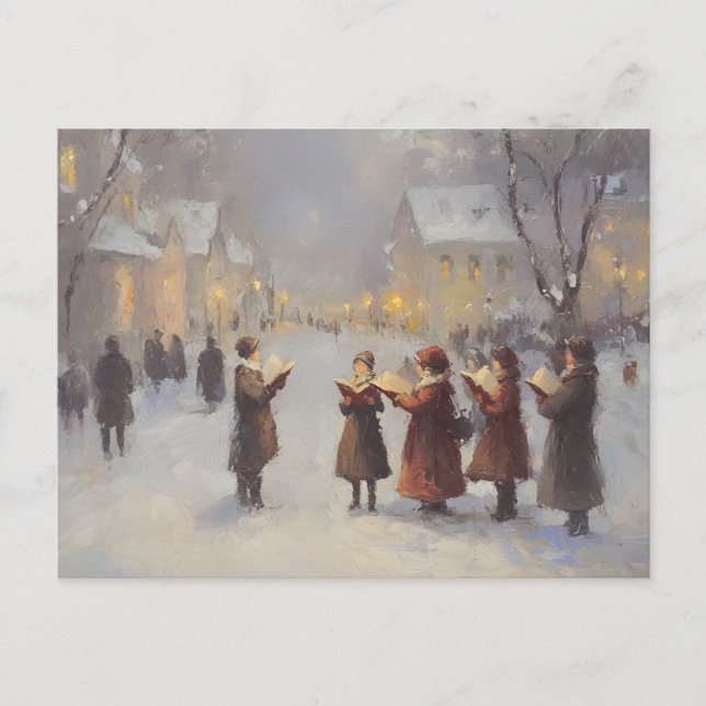 Abstracted Painting Christmas Carolers Postcard (Front)