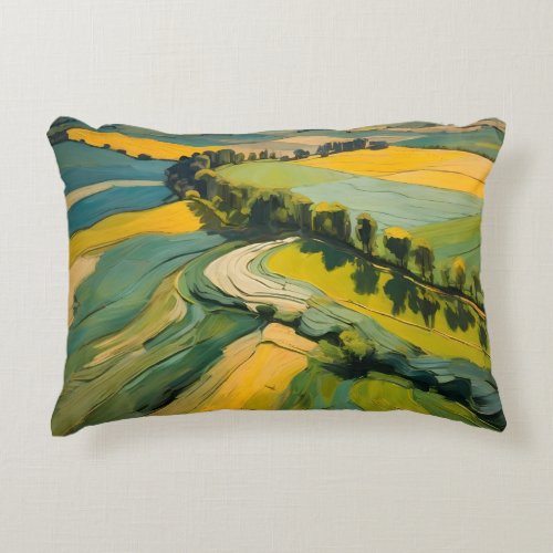 Abstraction Agricultural Area and Green Wavy Field Accent Pillow