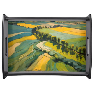 Abstraction Agricultural Area and Green Wavy Field Serving Tray