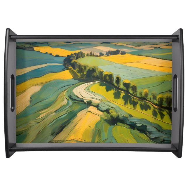 Abstraction Agricultural Area and Green Wavy Field Serving Tray (Front)