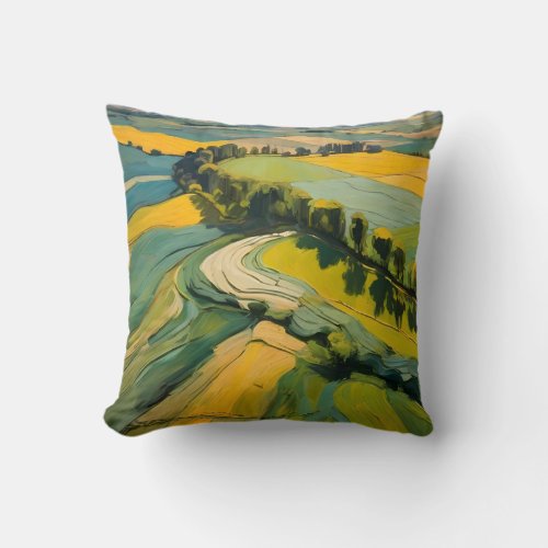 Abstraction Agricultural Area and Green Wavy Field Throw Pillow