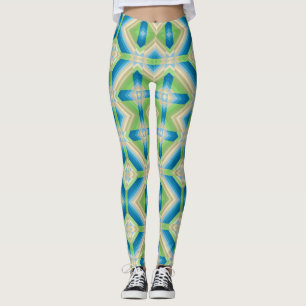 Abstraction geometric shapes blue green white elem leggings