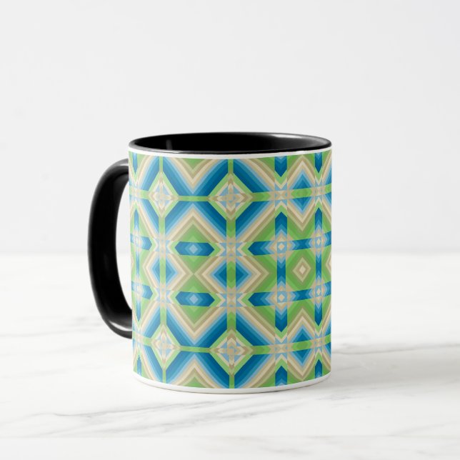 Abstraction geometric shapes blue green white elem mug (Front Left)