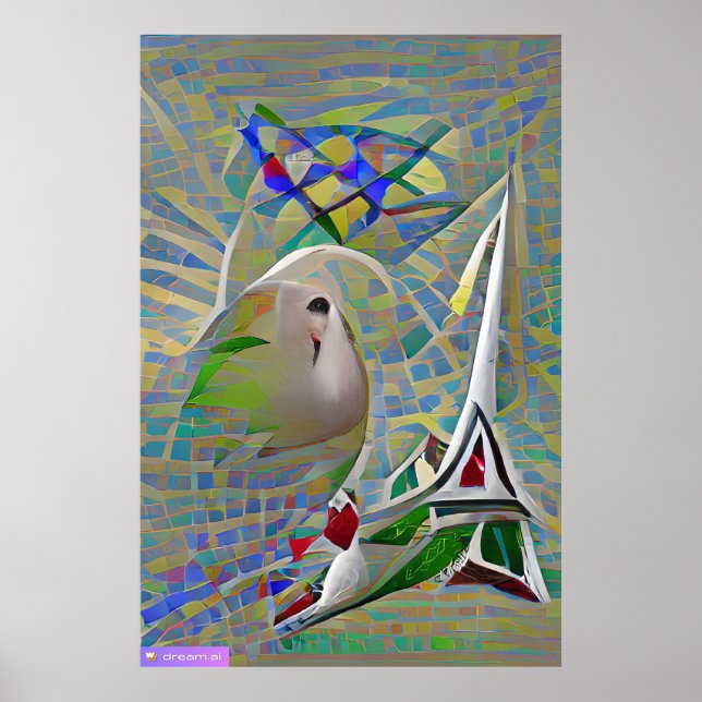 Abstraction - two birds flying over a colorful mos poster (Front)