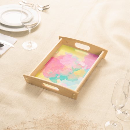 Abstraction Watercolour Pink Yellow And Blue Serving Tray