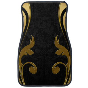 Abstracts featuring Gold accents on Black & White Car Floor Mat