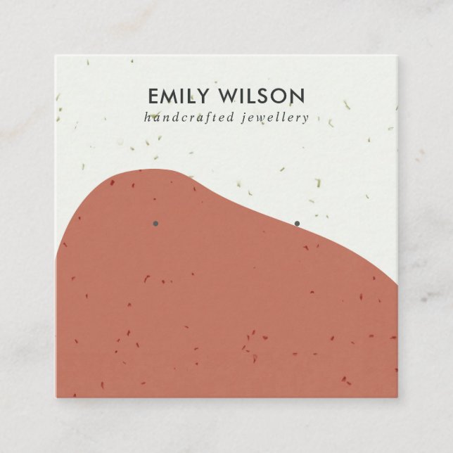ABSTRCT TERRACOTTA RUST STUD EARRING DISPLAY SQUARE BUSINESS CARD (Front)