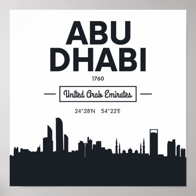 Abu Dhabi | Black and White City Coordinates Poster (Front)