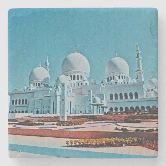 Abu Dhabi Mosque painting Stone Coaster (Front)