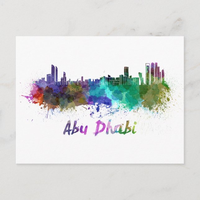 Abu Dhabi skyline in watercolor Postcard (Front)