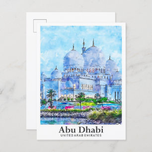 Abu Dhabi UAE Travel Watercolor Hand Drawn Postcard