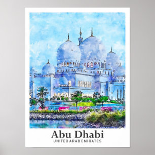 Abu Dhabi UAE Travel Watercolor Hand Drawn Poster