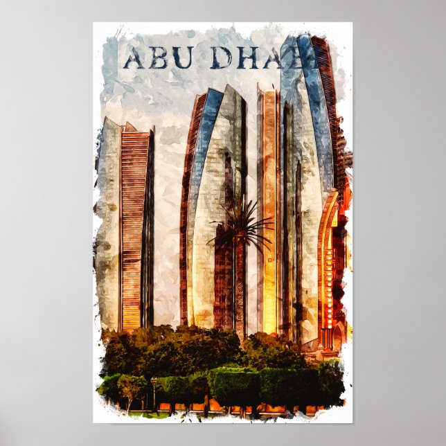 Abu Dhabi UAE Watercolor Skyline Poster (Front)