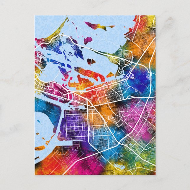Abu Dhabi United Arab Emirates City Map Postcard (Front)