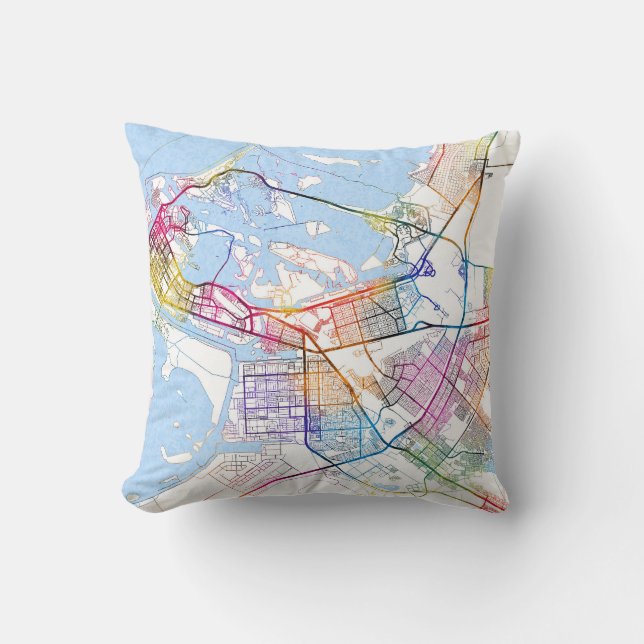 Abu Dhabi United Arab Emirates City Map Throw Pillow (Front)