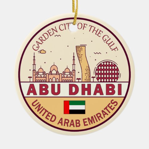 Abu Dhabi United Arab Emirates City Skyline Emblem Ceramic Ornament