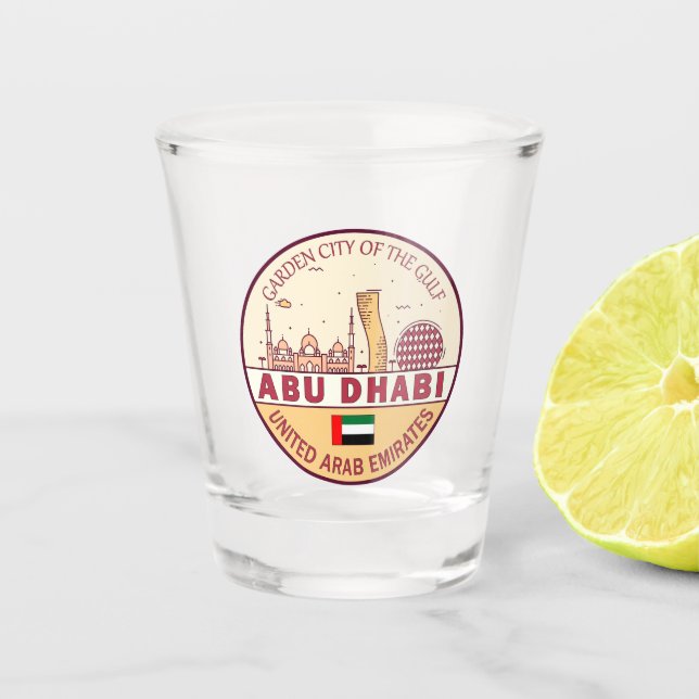Abu Dhabi United Arab Emirates City Skyline Emblem Shot Glass (Front)