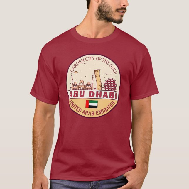 Abu Dhabi United Arab Emirates City Skyline Emblem T-Shirt (Front)