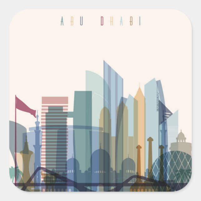 Abu Dhabi, United Arab Emirates | City Skyline Square Sticker (Front)
