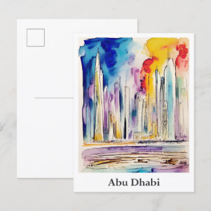 Abu Dhabi United Arab Emirates Watercolor Travel Postcard
