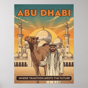 Abu Dhabi Vintage Travel Postcard with Camel Poster