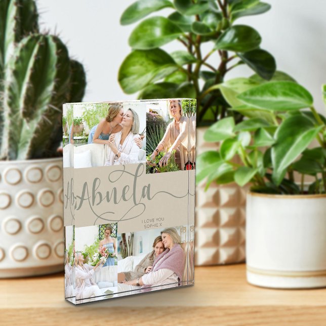 Abuela Calligraphy 4 Photo Beige Acrylic Block (Creator Uploaded)