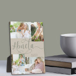 Abuela Calligraphy 4 Photo Beige Tabletop Plaque<br><div class="desc">Personalized 4 photo plaque gift for your Abuela, which you can personalize with your custom message, such as I love you and your name. The photo template will display your pictures in a small photo collage of 2x landscape and 2x portrait pictures. Abuela is lettered in elegant swirly calligraphy. The...</div>