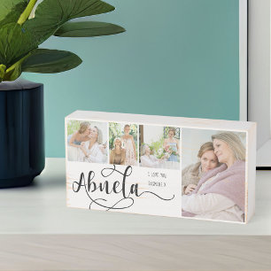Abuela Calligraphy I Love You 4 Photo Rustic Wooden Box Sign