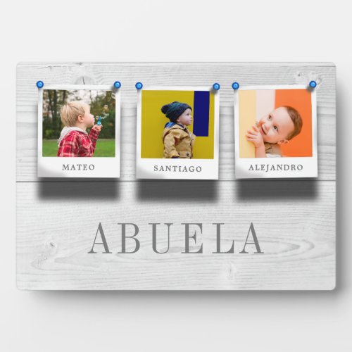 Abuela Grandchildren Names 3 Photo Collage Wood Plaque