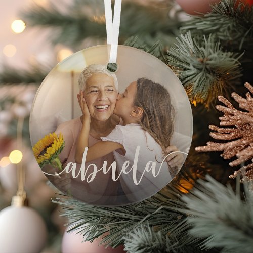 Abuela Grandma Script Overlay Glass Ornament