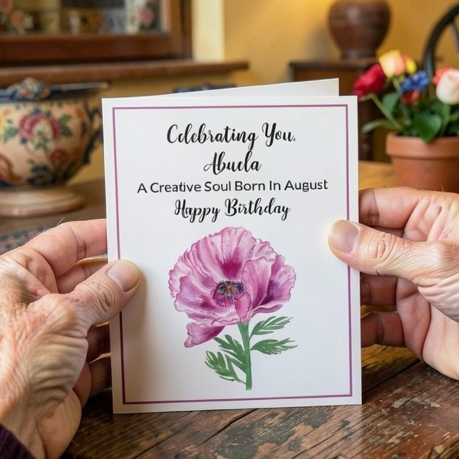 Abuela Happy August Birthday Purple Poppy Card (Creator Uploaded)
