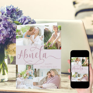 Abuela Mother's Day 4 Photo Collage Pink Holiday Card