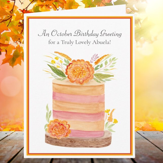 Abuela October Birthday Marigolds on Cake Card (Creator Uploaded)