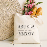 Abuela Roman Numeral Year Established Tote Bag<br><div class="desc">A modern minimalist tote bag to celebrate a chic grandma,  this clean minimal tote features "Abuela" or your choice of grandma nickname in black serif lettering. Customize with the year she became a grandmother beneath in elegant roman numerals for a chic touch.</div>