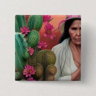 Abuela Surreal Floral Digital Art Button