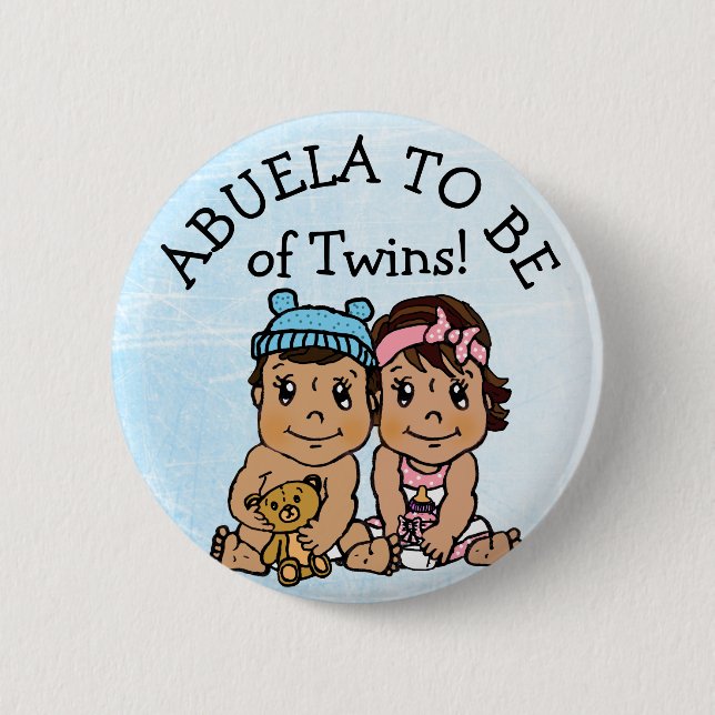 Abuela to be of Twins, Hispanic Baby Shower Button (Front)