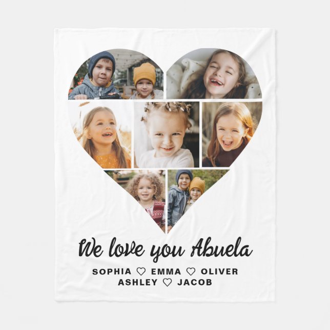 Abuela We Love you Heart Modern Photo Collage Fleece Blanket (Front)