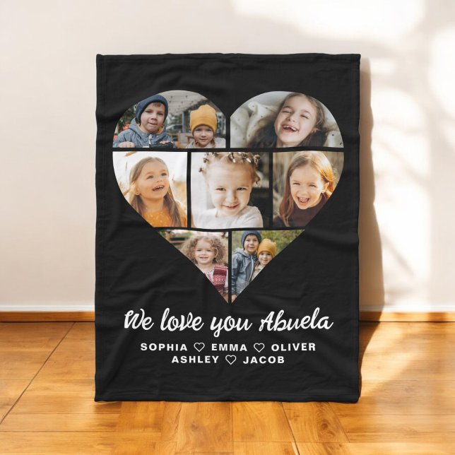 Abuela We Love you Heart Modern Photo Collage Fleece Blanket (Creator Uploaded)