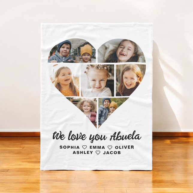 Abuela We Love you Heart Modern Photo Collage Fleece Blanket (Creator Uploaded)