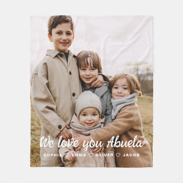 Abuela We Love you Hearts Modern Photo Collage Fleece Blanket (Front)