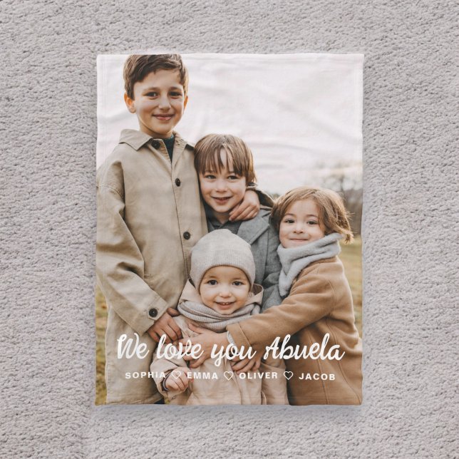 Abuela We Love you Hearts Modern Photo Collage Fleece Blanket (Creator Uploaded)