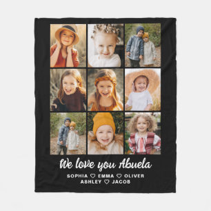 Abuela We Love you Hearts Modern Photo Collage Fleece Blanket