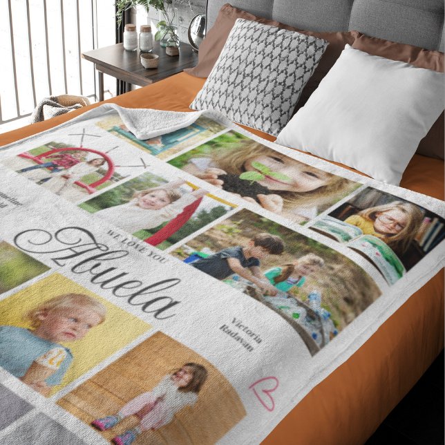 Abuela We Love You Personalized Hearts Fleece Blanket (Abuela large personalized fleece blankets add your photos and text.)