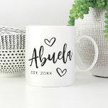 Abuela Year Established Grandma Coffee Mug<br><div class="desc">Create a sweet keepsake for grandma with this simple design that features "Abuela" in hand sketched script lettering accented with hearts. Personalize with the year she became a grandmother for a cute Mother's Day or pregnancy announcement gift.</div>