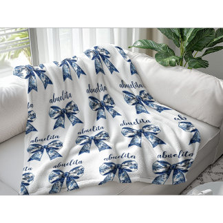 Abuelita Blue Bow With Floral, First Time Abuela Fleece Blanket