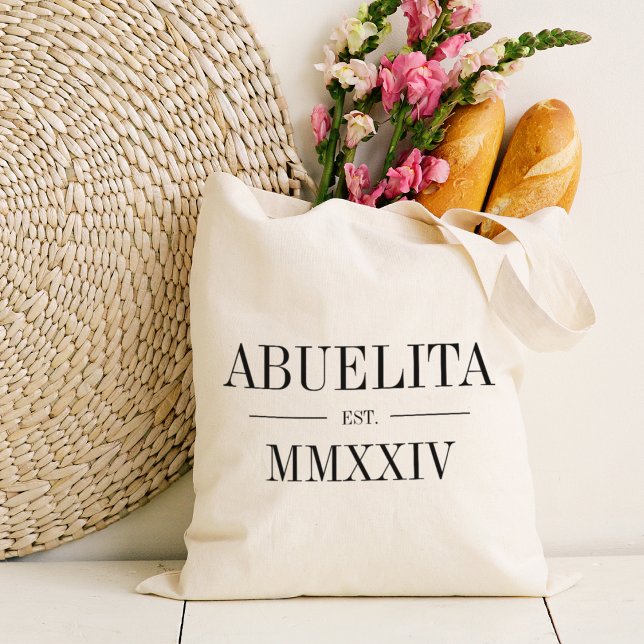 Abuelita Roman Numeral Year Established Tote Bag (Creator Uploaded)
