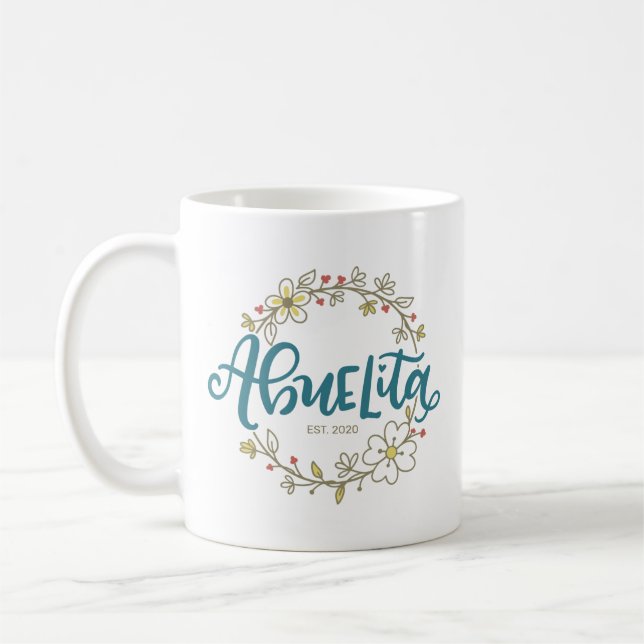 Abuelita, Spanish lettering, floral wreath, Coffee Mug (Left)