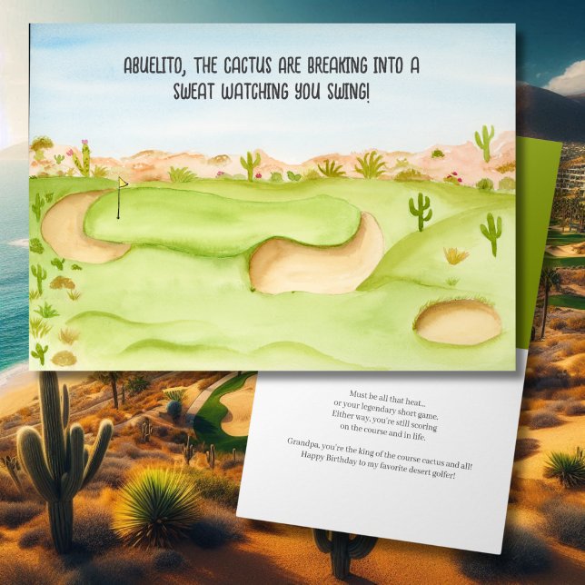 Abuelito, Birthday Desert Golf Course Watercolor Card (Creator Uploaded)